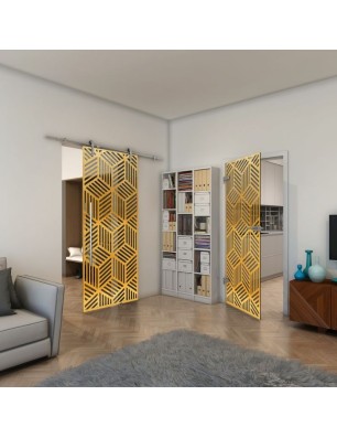 Ganzglastür - Fineprint Model 179 Gold auf Grauglas