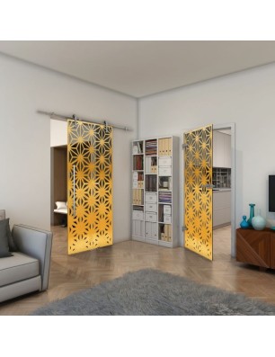 Ganzglastür - Fineprint Model 187 Gold auf Grauglas