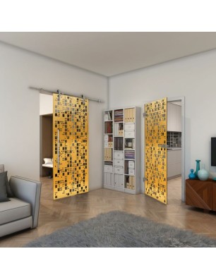 Ganzglastür - Fineprint Model 190 Gold auf Grauglas