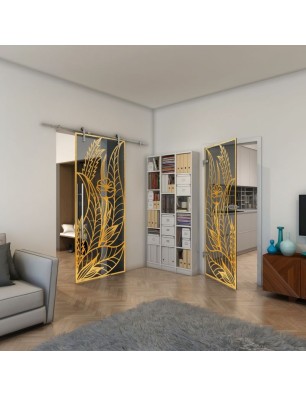 Ganzglastür - Fineprint Model 195 Gold auf Grauglas