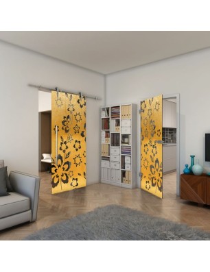 Ganzglastür - Fineprint Model 199 Gold auf Grauglas