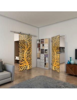 Ganzglastür - Fineprint Model 202 Gold auf Grauglas