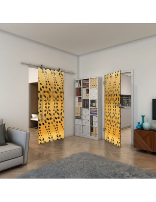 Ganzglastür - Fineprint Model 203 Gold auf Grauglas