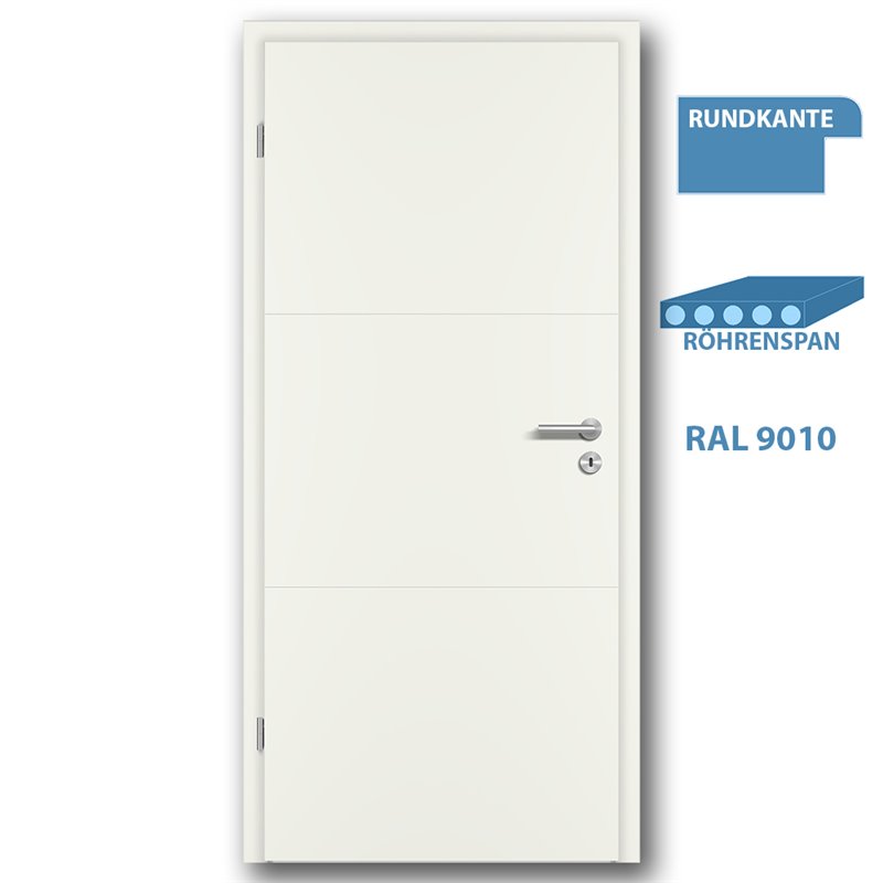 Türblatt LINE 12 Weisslack RAL 9010 - Rundkante