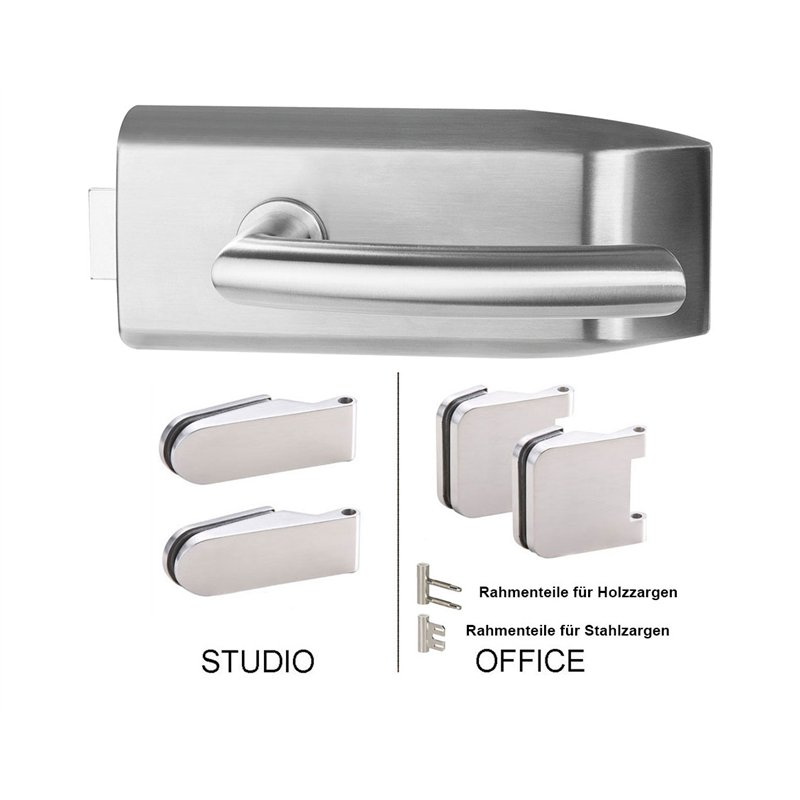 Glastürbeschlag Andrea SET - Edelstahlfarbig Glastürbeschlag Andrea SET - Edelstahlfarbig