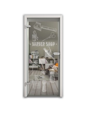 Ganzglastür Barber Shop Gelasert Auf Klarglas