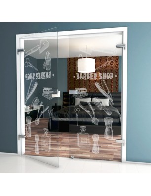 Ganzglastür Barber Shop Gelasert Auf Klarglas
