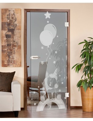 Ganzglastür Kid Pferd Gelasert Auf Klarglas