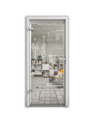 Ganzglastür Zeitung Gelasert Auf Klarglas