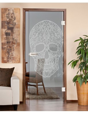 Ganzglastür Skull 3 Gelasert Auf Klarglas