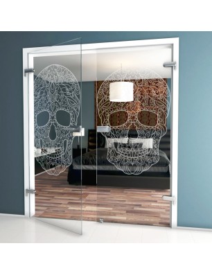 Ganzglastür Skull 3 Gelasert Auf Klarglas