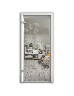 Ganzglastür Blume 9 Gelasert Auf Klarglas