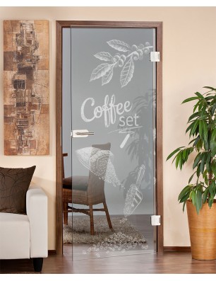 Ganzglastür Coffee Set Gelasert Auf Klarglas