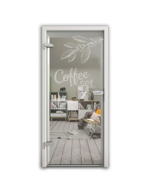 Ganzglastür Coffee Set Gelasert Auf Klarglas