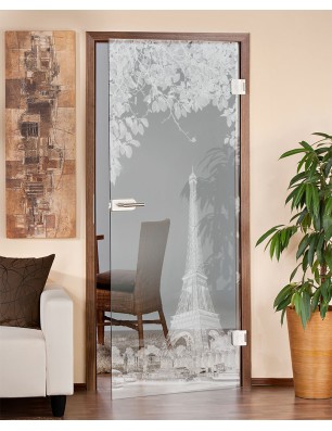 Ganzglastür Eifelturm 2 Gelasert Auf Klarglas