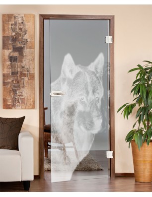Ganzglastür Wolf 5 Gelasert Auf Klarglas