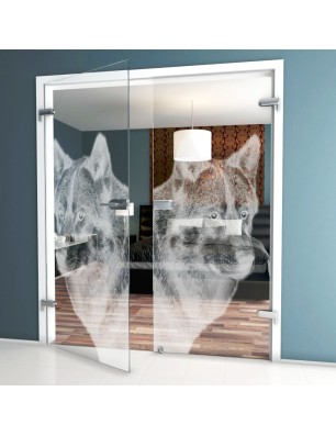 Ganzglastür Wolf 5 Gelasert Auf Klarglas