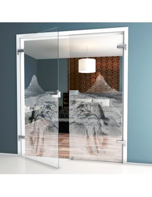 Ganzglastür Berg Gelasert Auf Klarglas