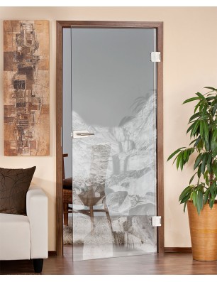 Ganzglastür Wasserfall Gelasert Auf Klarglas