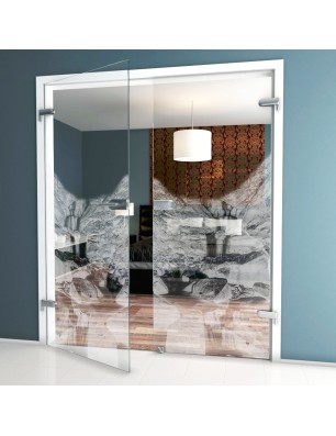 Ganzglastür Wasserfall Gelasert Auf Klarglas