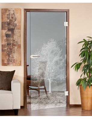 Ganzglastür Baum Gelasert Auf Klarglas