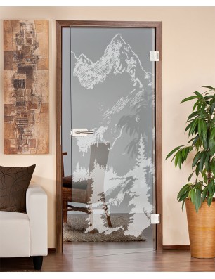 Ganzglastür Rocky Mountain Gelasert Auf Klarglas