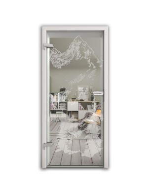 Ganzglastür Rocky Mountain Gelasert Auf Klarglas
