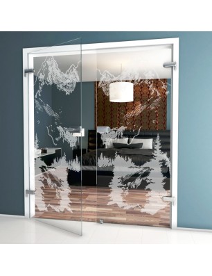 Ganzglastür Rocky Mountain Gelasert Auf Klarglas