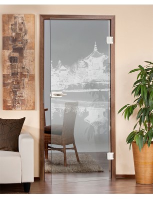 Ganzglastür Pagode Gelasert Auf Klarglas