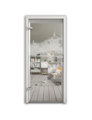 Ganzglastür Pagode Gelasert Auf Klarglas