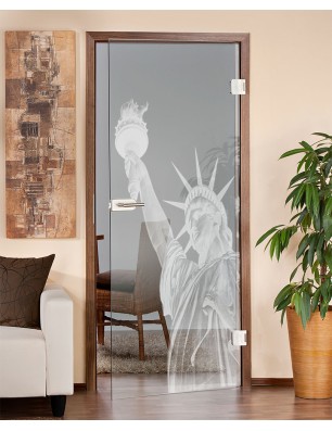 Ganzglastür Freiheitsstatue Gelasert Auf Klarglas