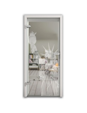 Ganzglastür Freiheitsstatue Gelasert Auf Klarglas