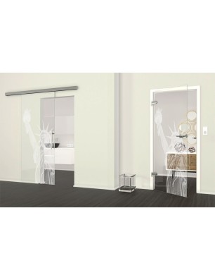 Ganzglastür Freiheitsstatue Gelasert Auf Klarglas