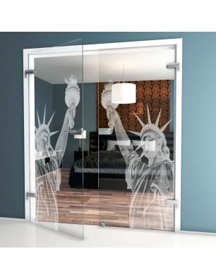 Ganzglastür Freiheitsstatue Gelasert Auf Klarglas