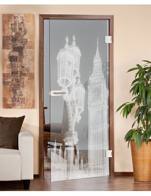 Ganzglastür Big Ben Gelasert Auf Klarglas