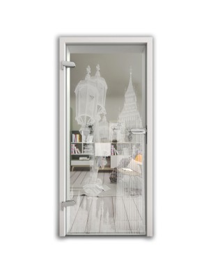 Ganzglastür Big Ben Gelasert Auf Klarglas