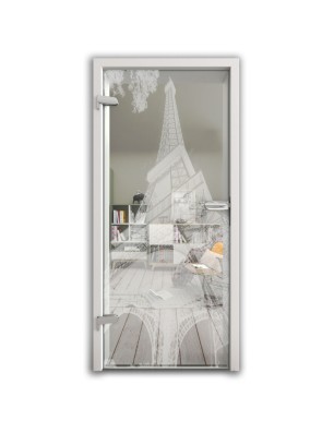 Ganzglastür Eifelturm 3 Gelasert Auf Klarglas