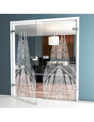 Ganzglastür Barcelona Gelasert Auf Klarglas