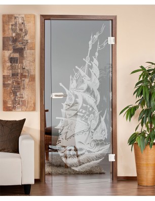 Ganzglastür Segelschiff Gelasert Auf Klarglas