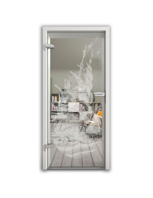 Ganzglastür Segelschiff Gelasert Auf Klarglas