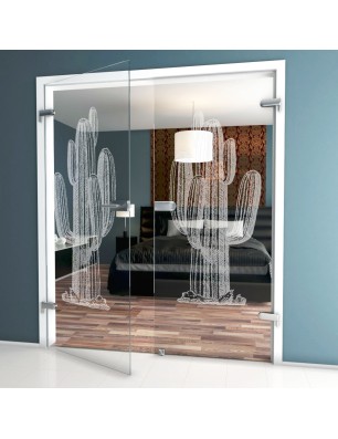 Ganzglastür Kaktus Gelasert Auf Klarglas