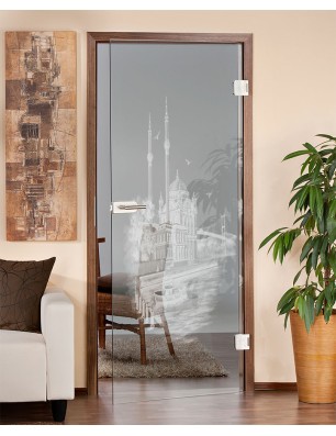 Ganzglastür Istanbul Gelasert Auf Klarglas