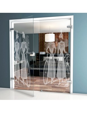 Ganzglastür Fahrrad Gelasert Auf Klarglas