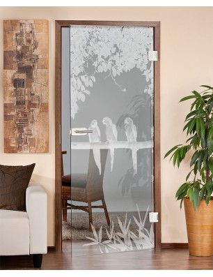 Ganzglastür Pappagei II Gelasert Auf Klarglas