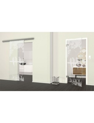 Ganzglastür Pappagei II Gelasert Auf Klarglas