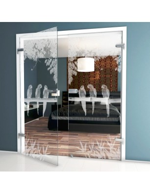 Ganzglastür Pappagei II Gelasert Auf Klarglas