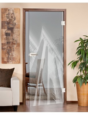 Ganzglastür Bank Gelasert Auf Klarglas