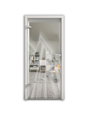 Ganzglastür Bank Gelasert Auf Klarglas