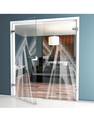 Ganzglastür Bank Gelasert Auf Klarglas