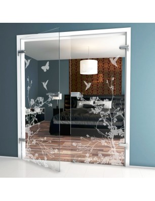 Ganzglastür Birds Gelasert Auf Klarglas